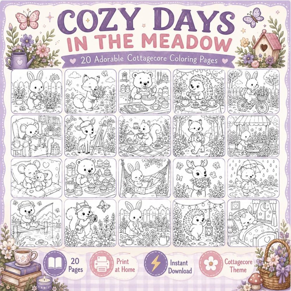 Cozy Days in the Meadow coloring book cover