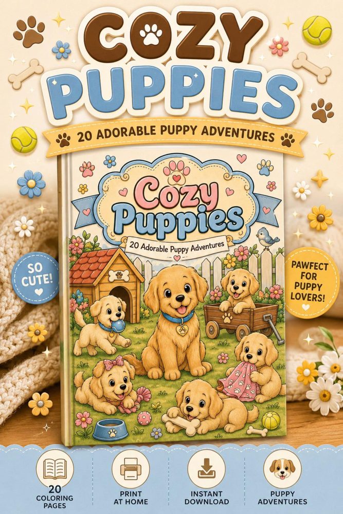 Cozy Puppies coloring book cover