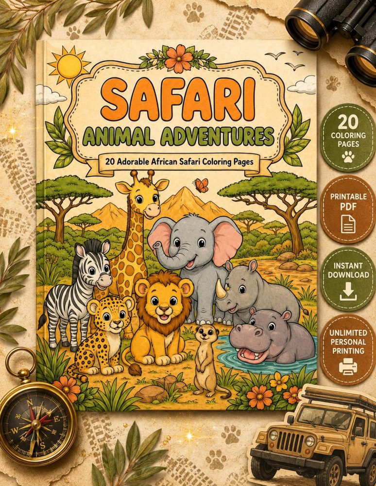 Safari Animal Adventures coloring book cover